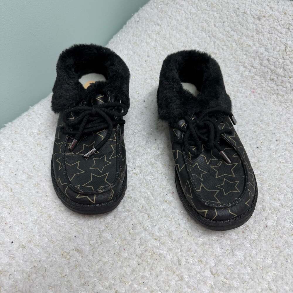 Hey Dude Women's Britt Starry Black Faux Fur Lined Bootie Size 7 EUC Like New
